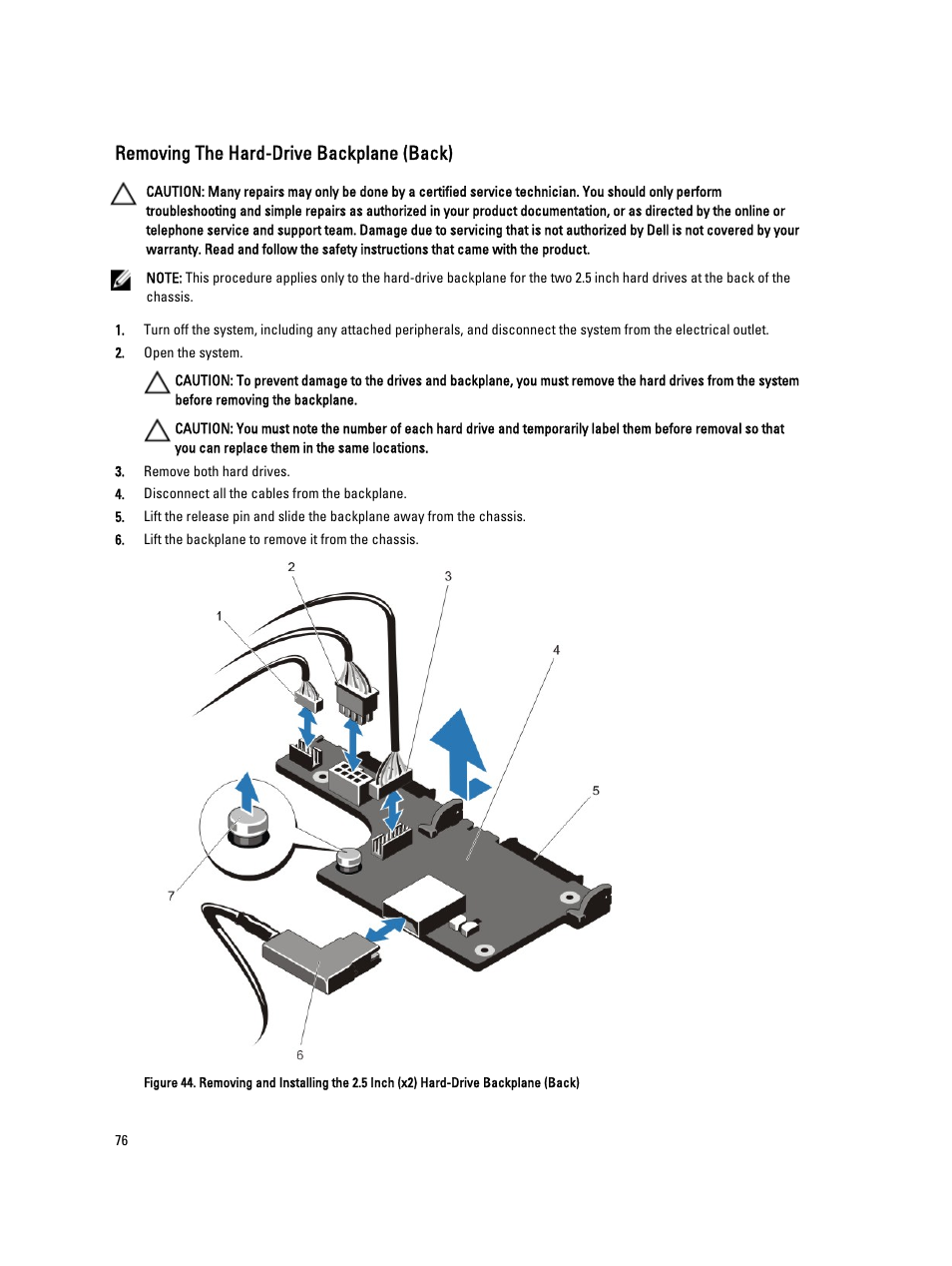 Removing the hard-drive backplane (back) | Dell Powervault DL2300 User Manual | Page 76 / 121