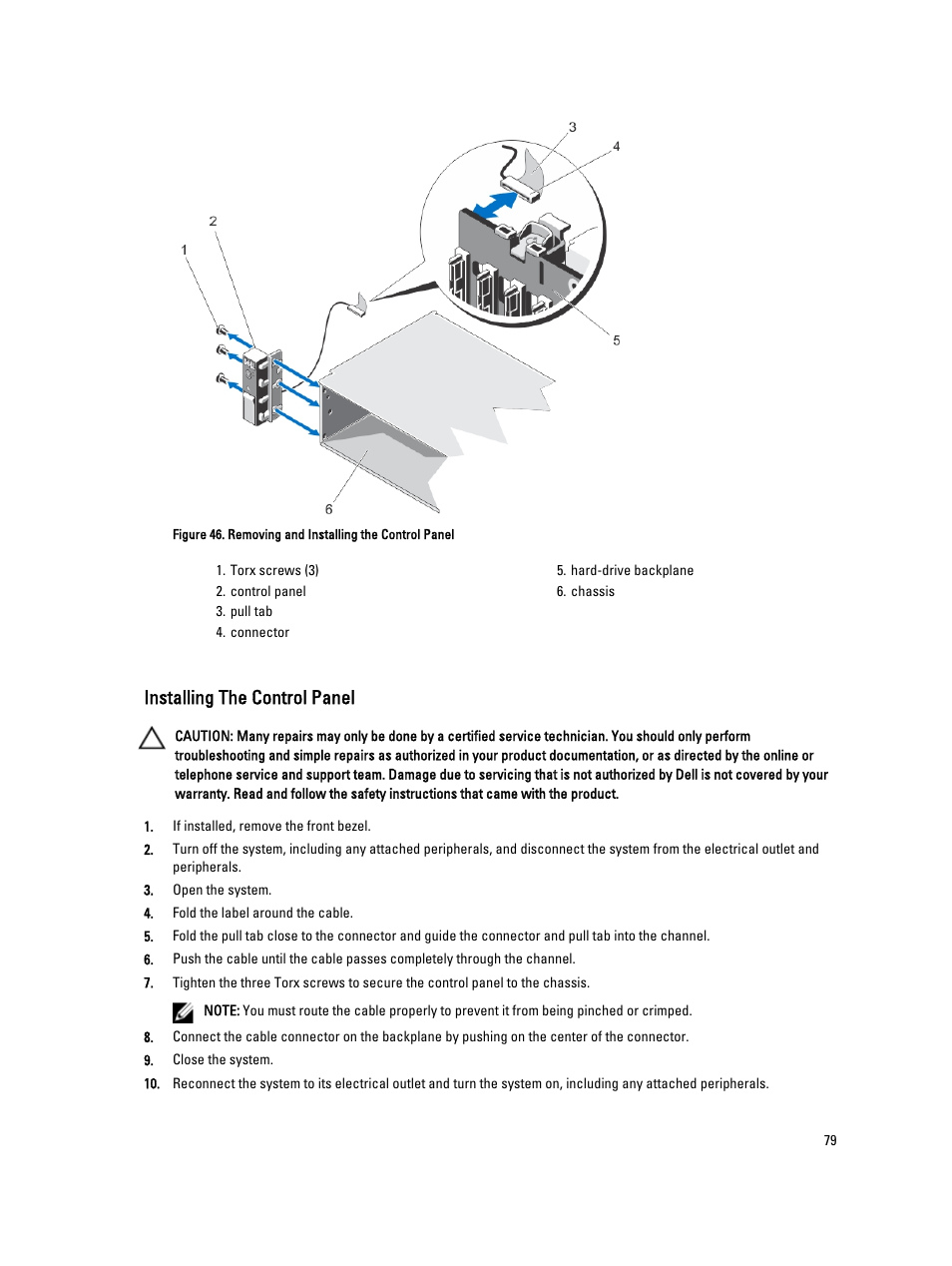 Installing the control panel | Dell Powervault DL2300 User Manual | Page 79 / 121