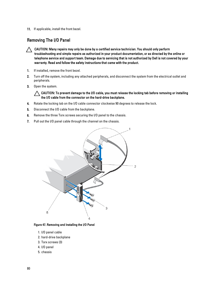 Removing the i/o panel | Dell Powervault DL2300 User Manual | Page 80 / 121