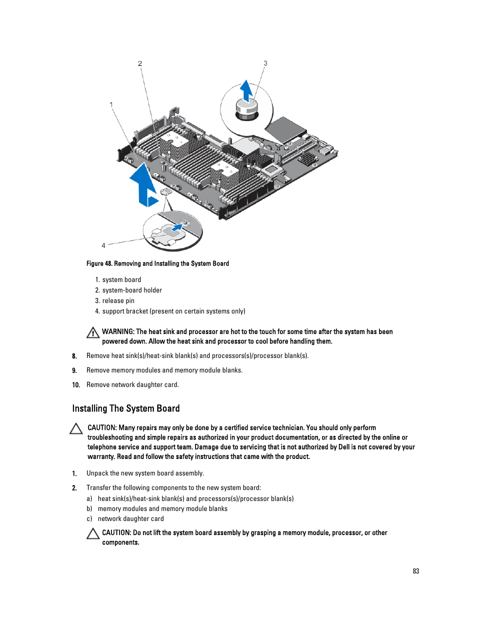 Installing the system board | Dell Powervault DL2300 User Manual | Page 83 / 121