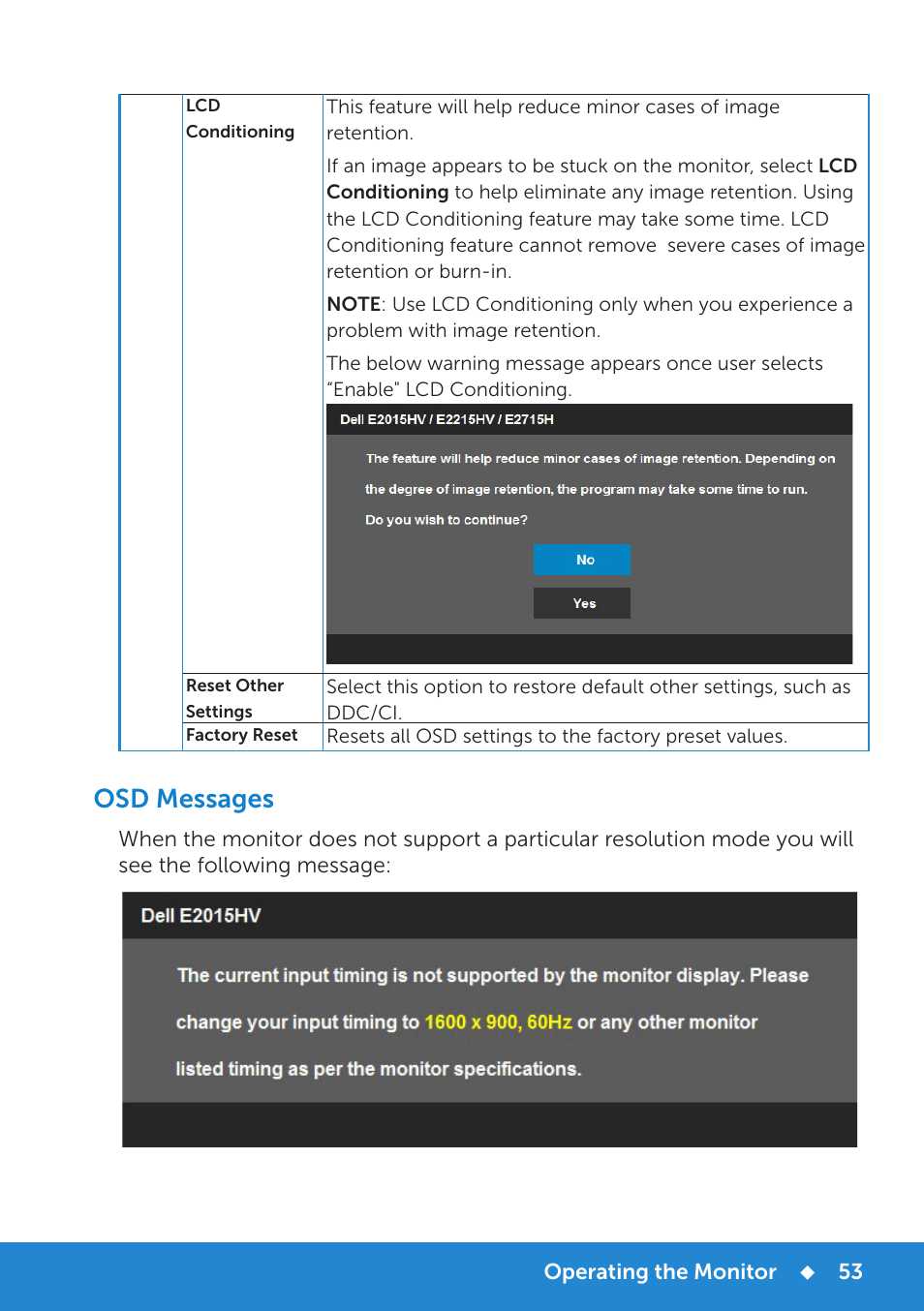 Osd messages | Dell E2715H Monitor User Manual | Page 53 / 82
