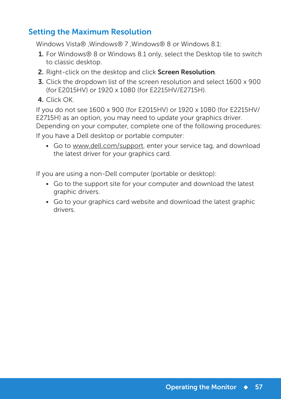 Setting the maximum resolution | Dell E2715H Monitor User Manual | Page 57 / 82