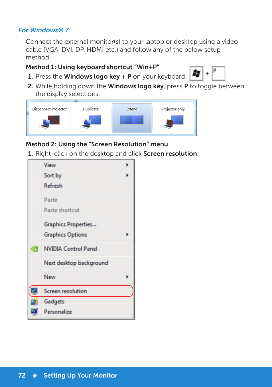 For windows® 7 | Dell E2715H Monitor User Manual | Page 72 / 82