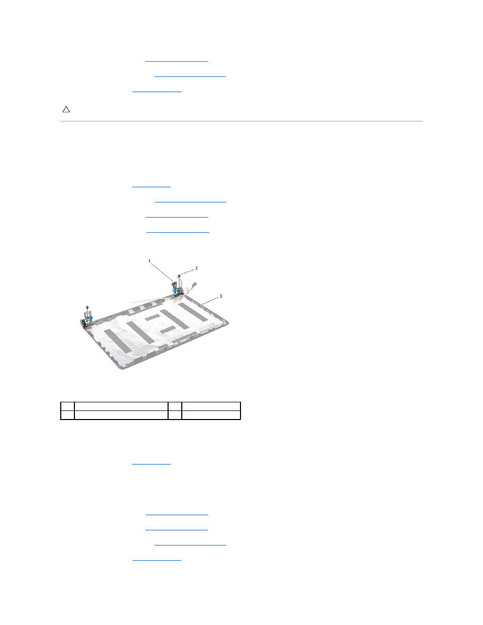 Display hinges, Removing the display hinges, Replacing the display hinges | Dell Inspiron 15 (1564, Early 2010) User Manual | Page 24 / 57