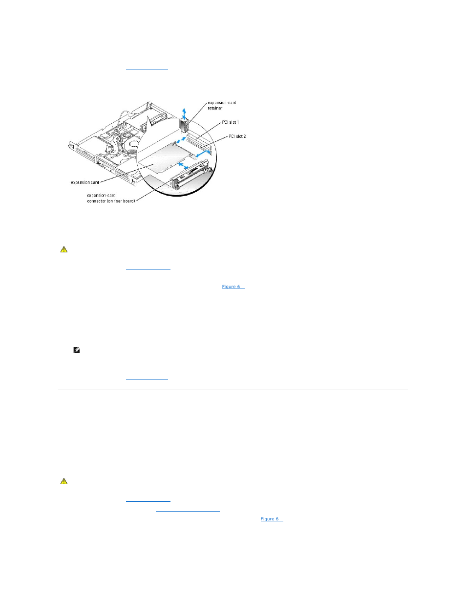 Riser board, Figure 6, Card retainer. see | Removing an expansion card, Removing the riser board | Dell PowerEdge 750 User Manual | Page 53 / 76