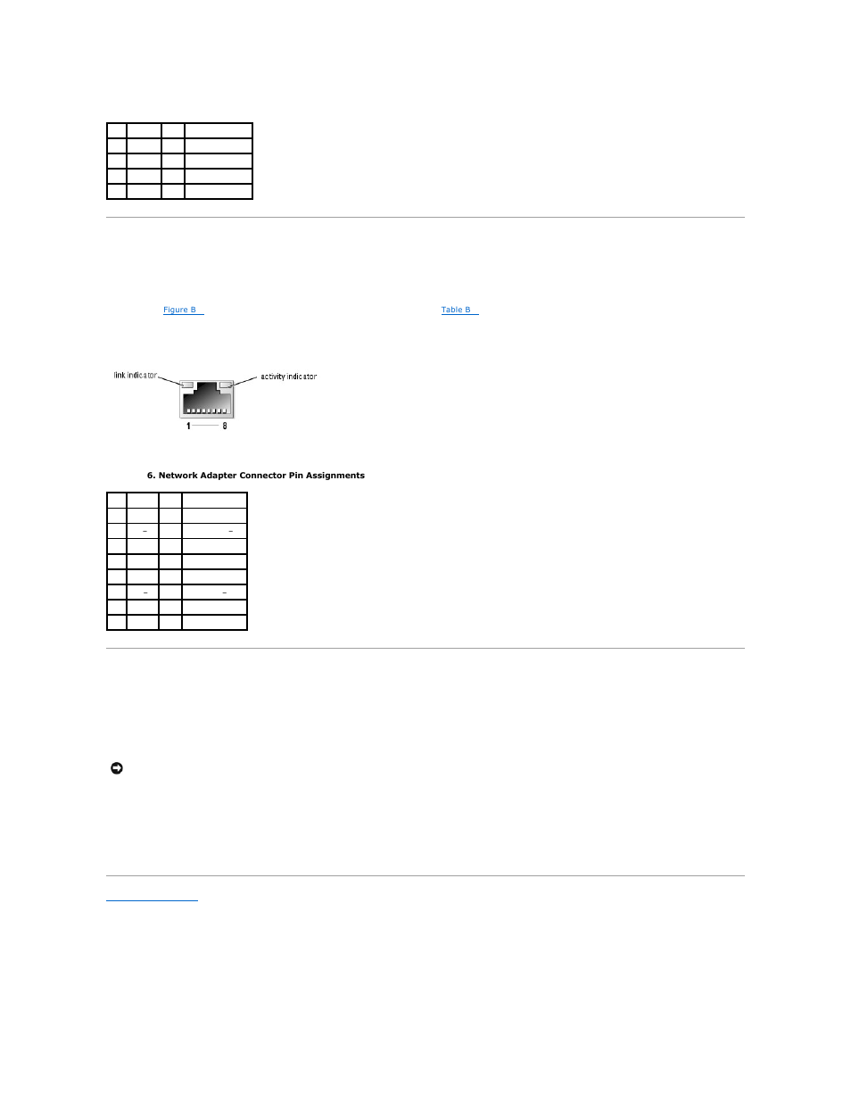 Integrated network adapter connector, Network cable requirements, Table b | Defines the pin assignments for the connector | Dell PowerEdge 750 User Manual | Page 9 / 76