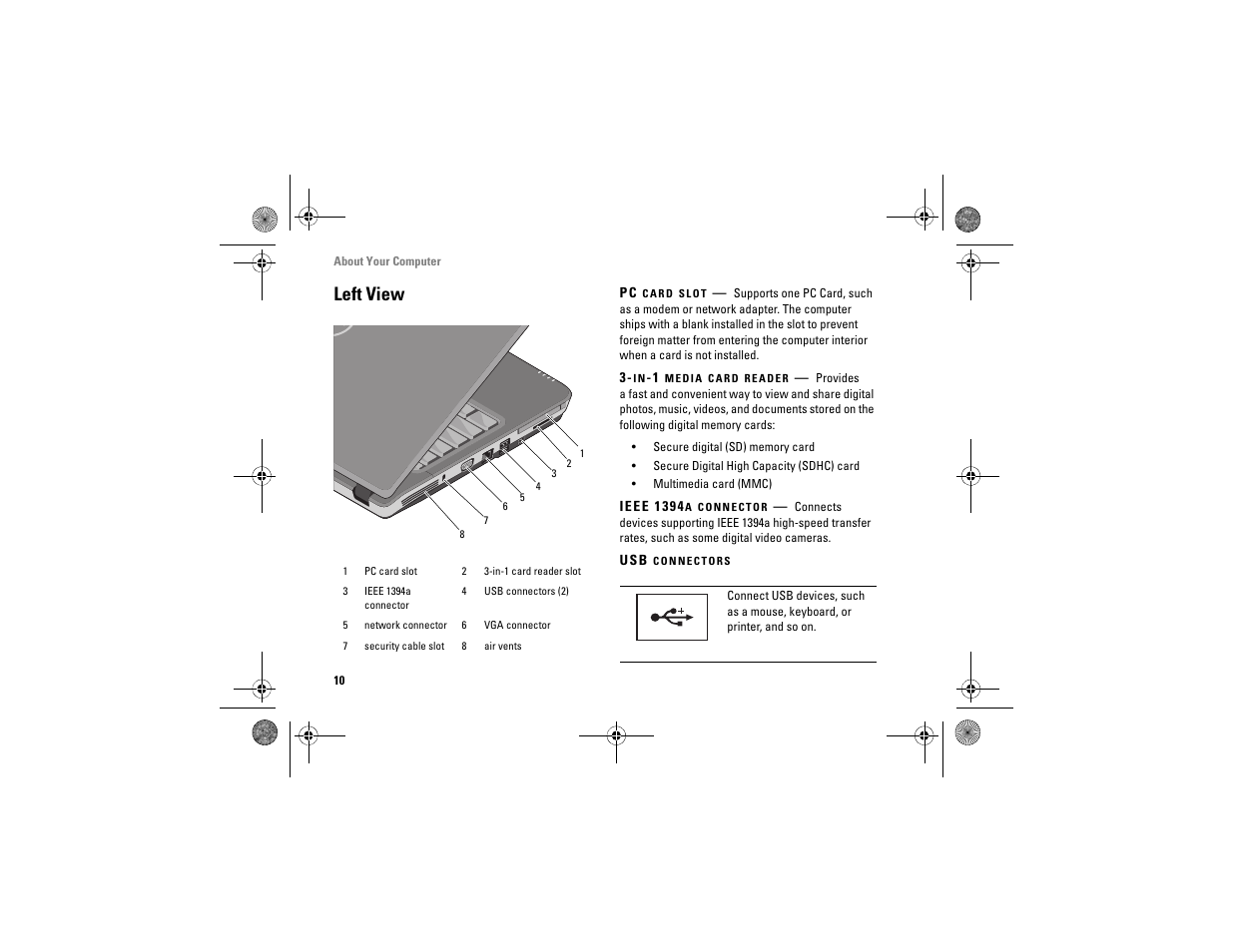 Left view | Dell Vostro A860 (Late 2008) User Manual | Page 10 / 76