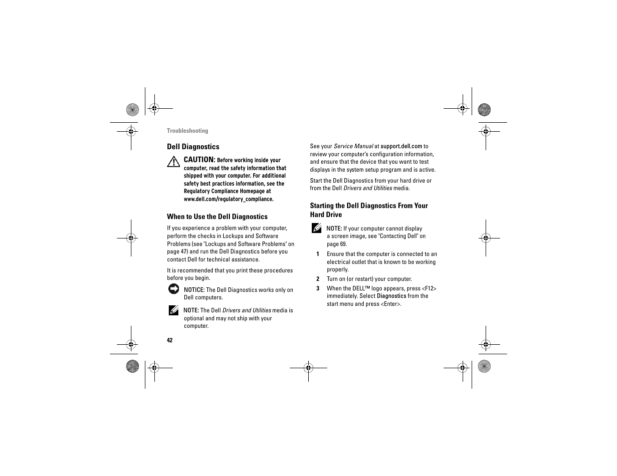Dell diagnostics | Dell Vostro A860 (Late 2008) User Manual | Page 42 / 76