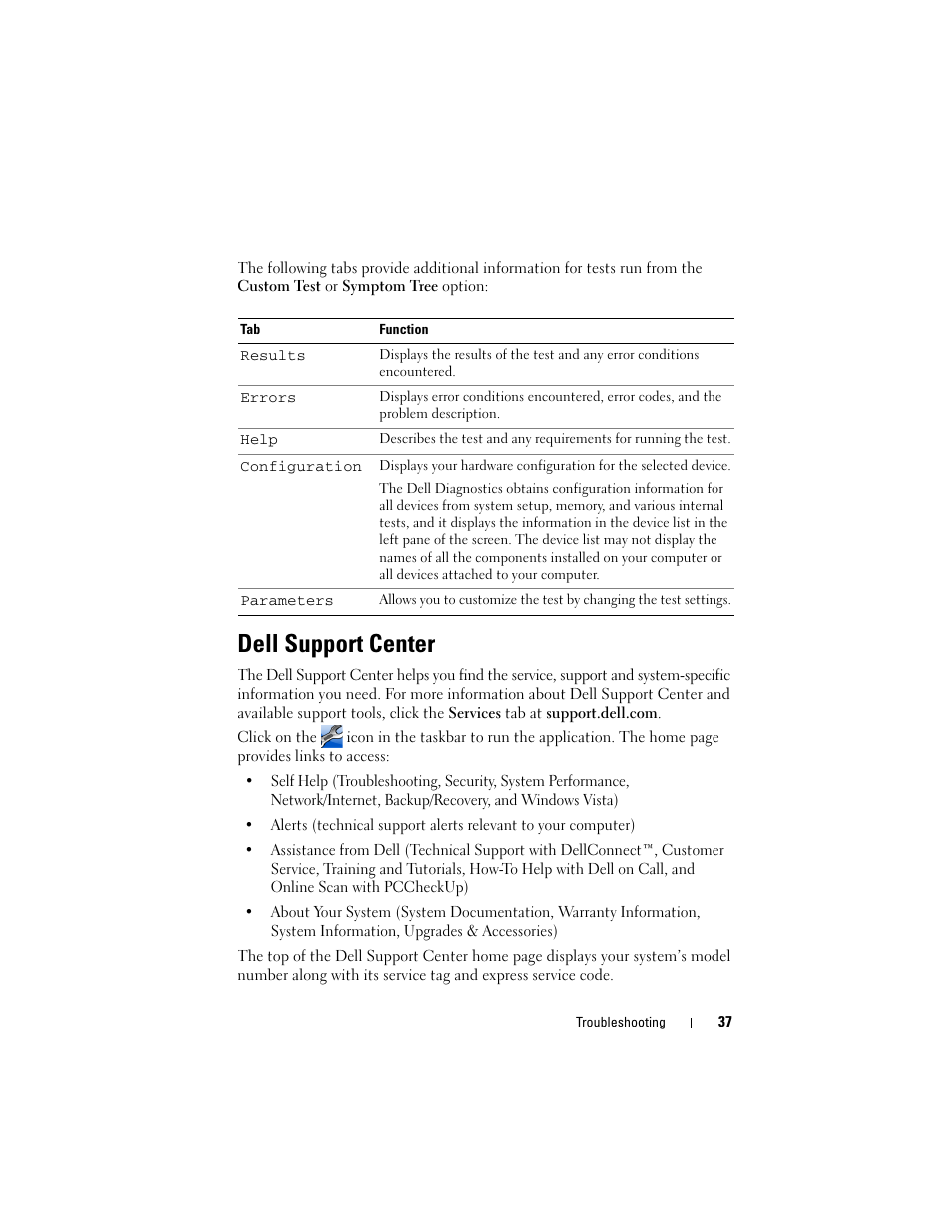 Dell support center | Dell Studio 1535 (Mid 2008) User Manual | Page 37 / 64