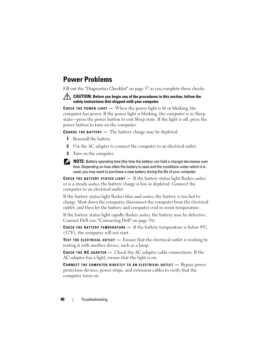 Power problems | Dell Studio 1535 (Mid 2008) User Manual | Page 46 / 64