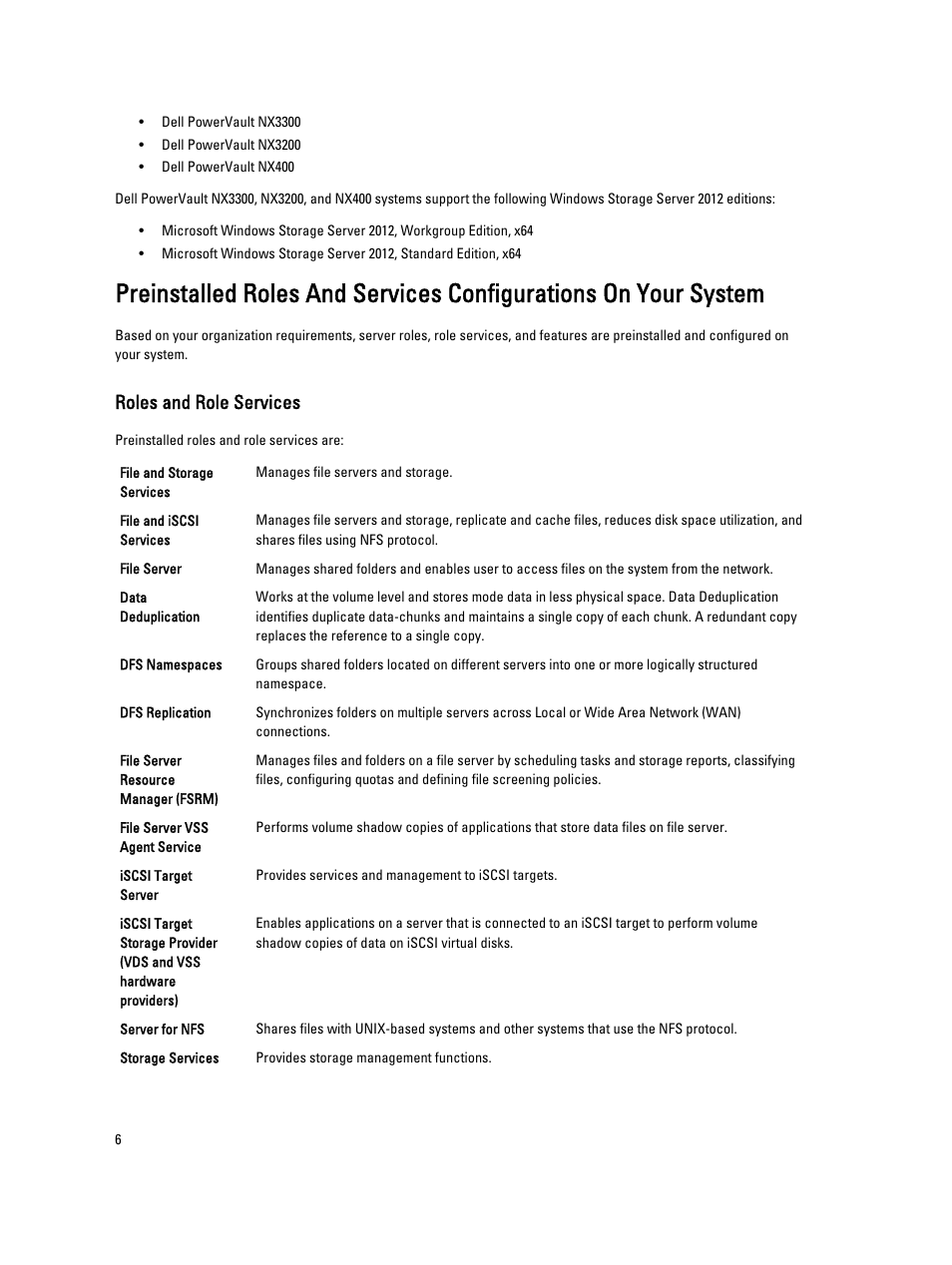 Roles and role services | Dell PowerVault NX3300 User Manual | Page 6 / 34