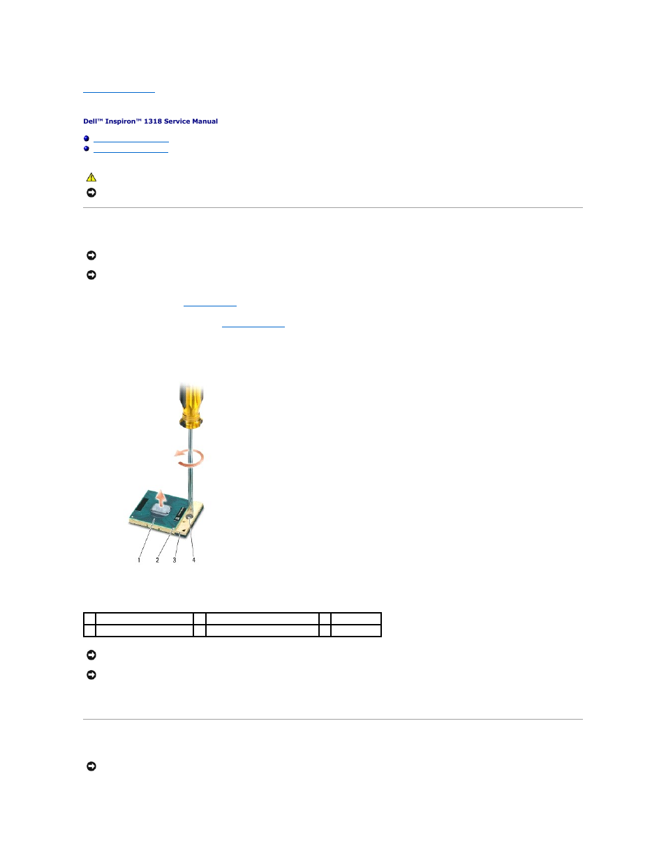 Processor, Removing the processor, Replacing the processor | Dell Inspiron 1318 (Mid 2008) User Manual | Page 14 / 46