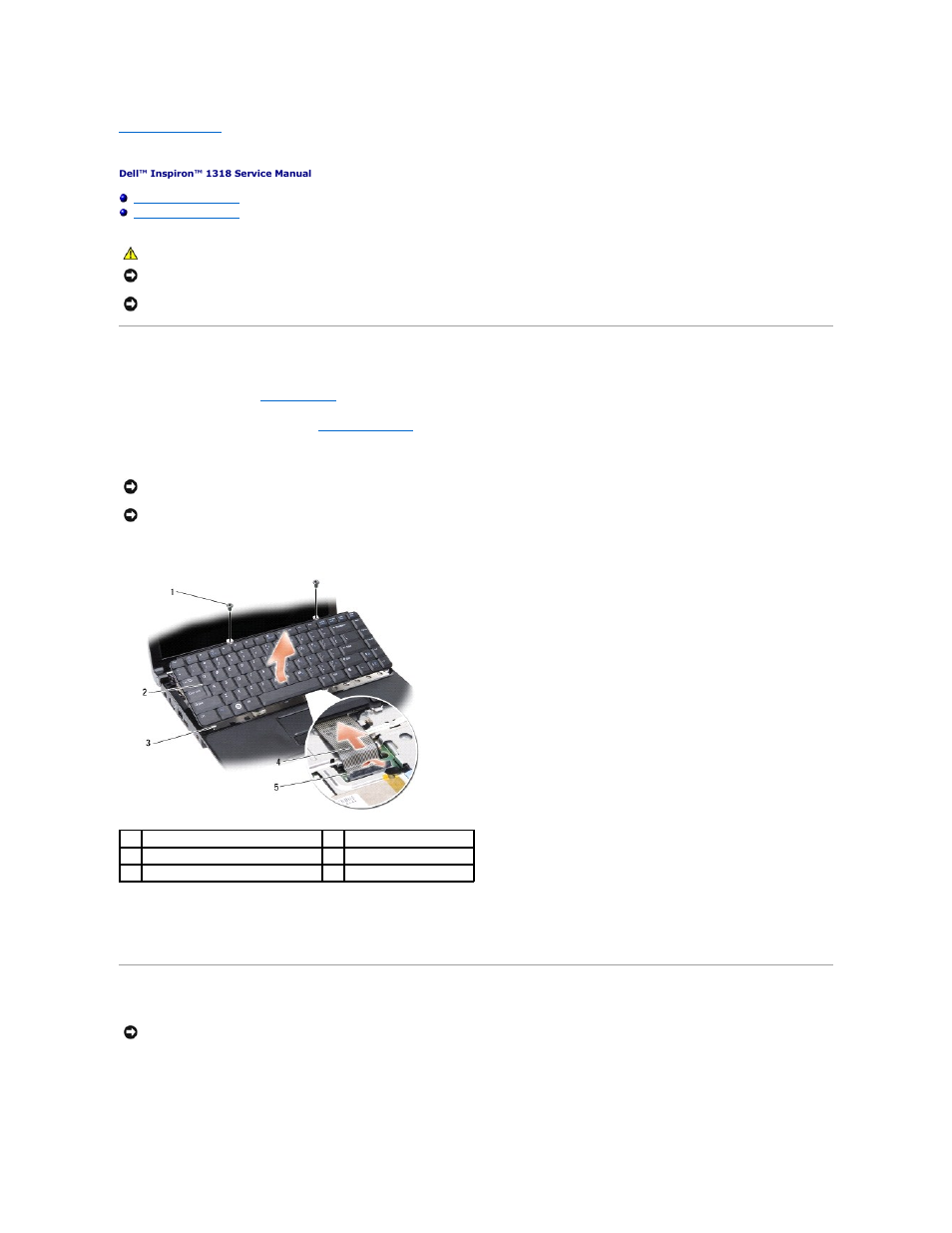 Keyboard, Removing the keyboard, Replacing the keyboard | Dell Inspiron 1318 (Mid 2008) User Manual | Page 27 / 46