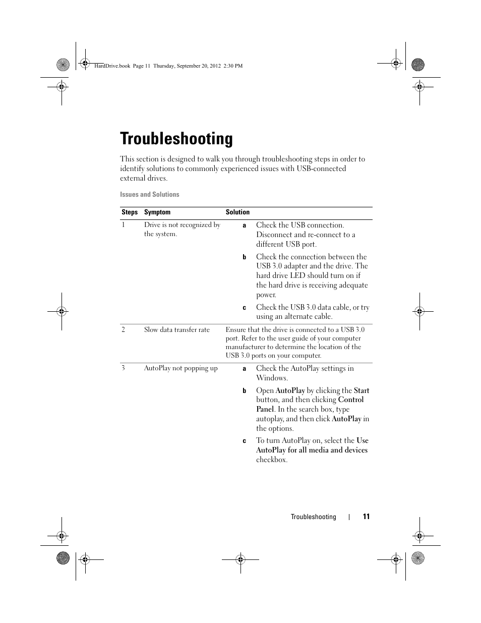 Troubleshooting | Dell 500GB Portable External Hard Drive USB 3.0 User Manual | Page 11 / 16