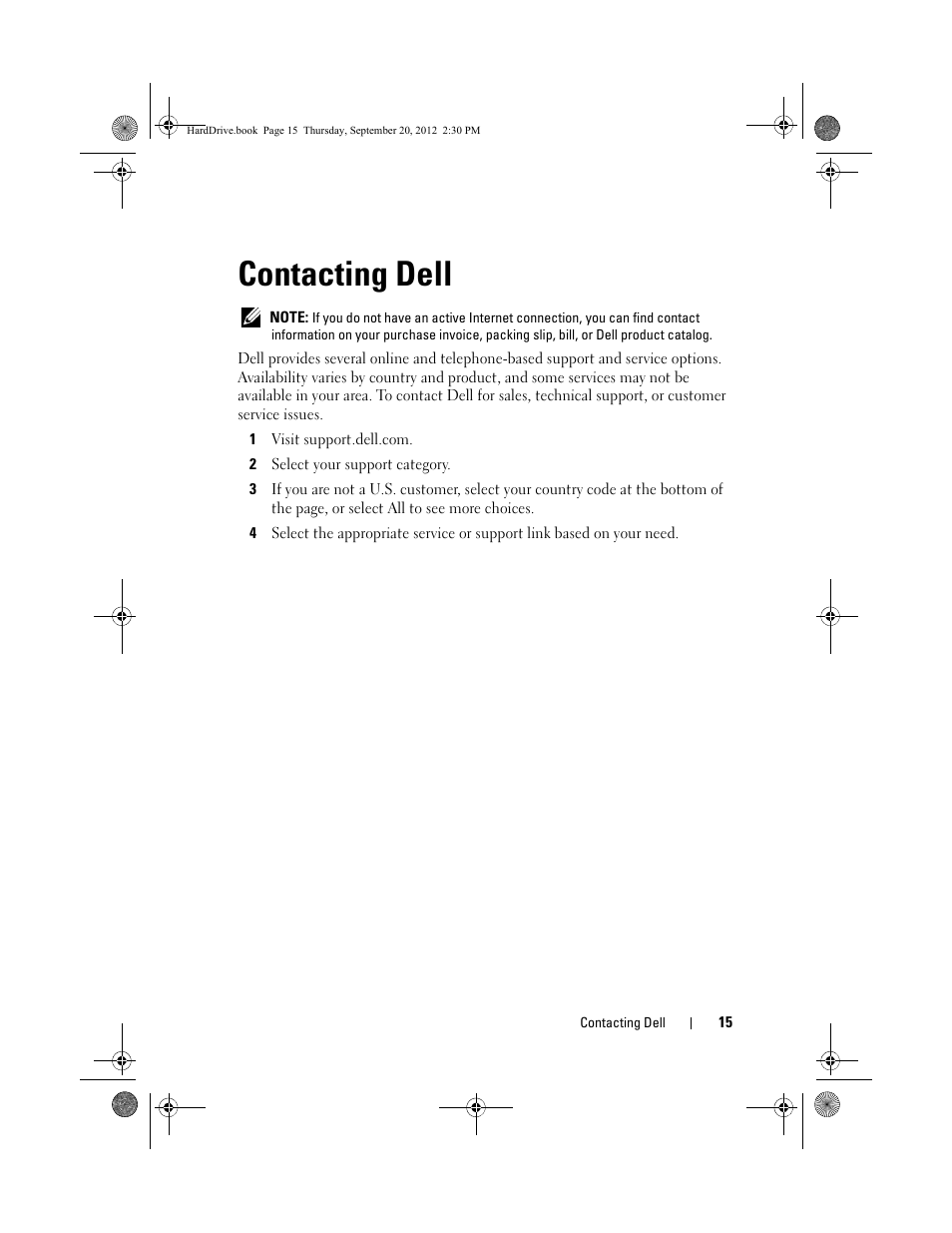 Contacting dell | Dell 500GB Portable External Hard Drive USB 3.0 User Manual | Page 15 / 16