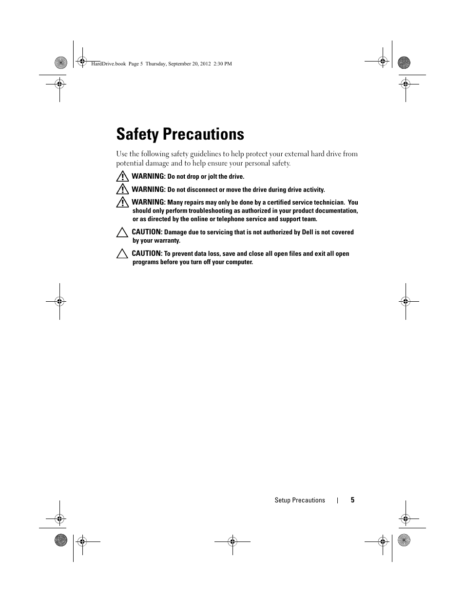 Safety precautions | Dell 500GB Portable External Hard Drive USB 3.0 User Manual | Page 5 / 16