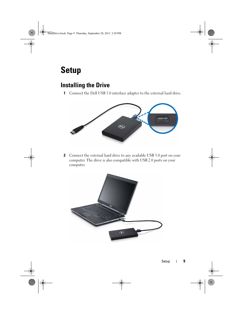 Setup, Installing the drive | Dell 500GB Portable External Hard Drive USB 3.0 User Manual | Page 9 / 16