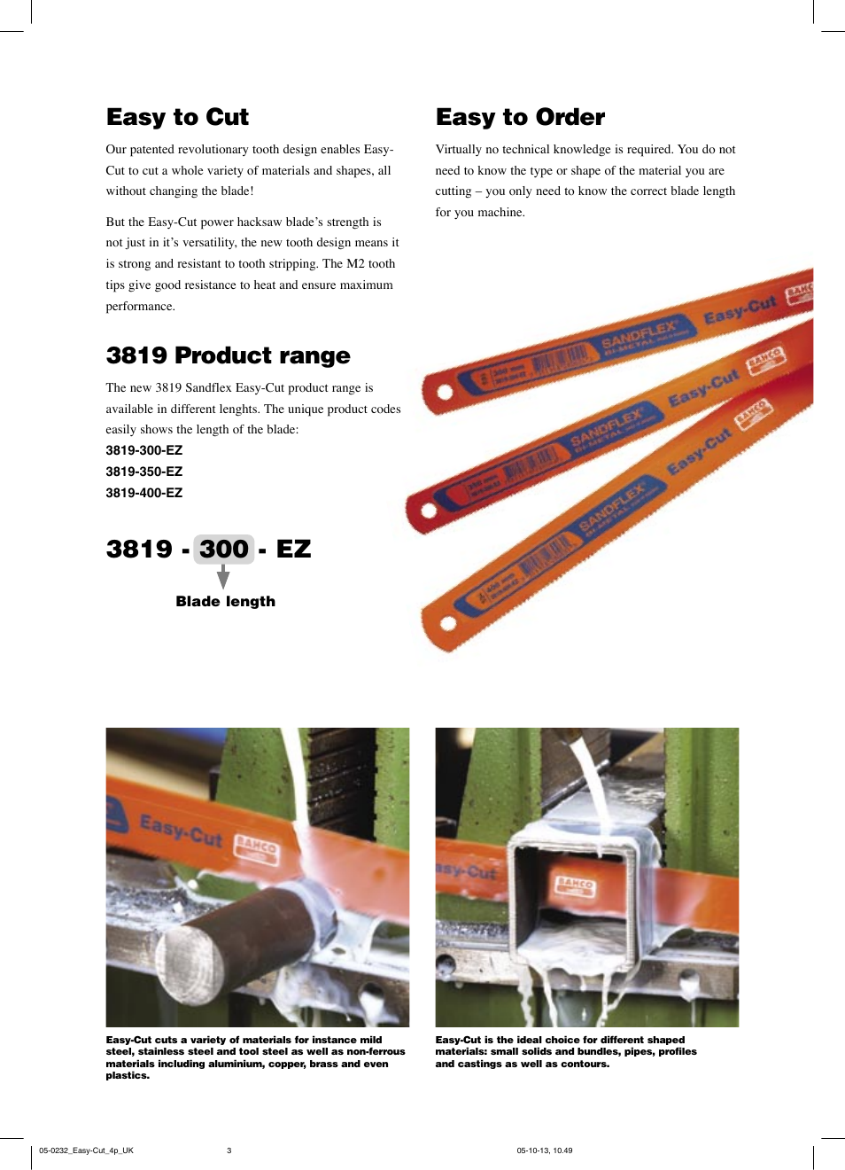 Easy to cut, 3819 product range, Easy to order | Bahco Sandflex Easy-Cut 3819 User Manual | Page 3 / 4