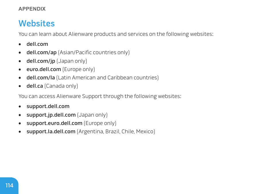 Websites | Dell Alienware M11x R3 (Early 2011) User Manual | Page 116 / 118