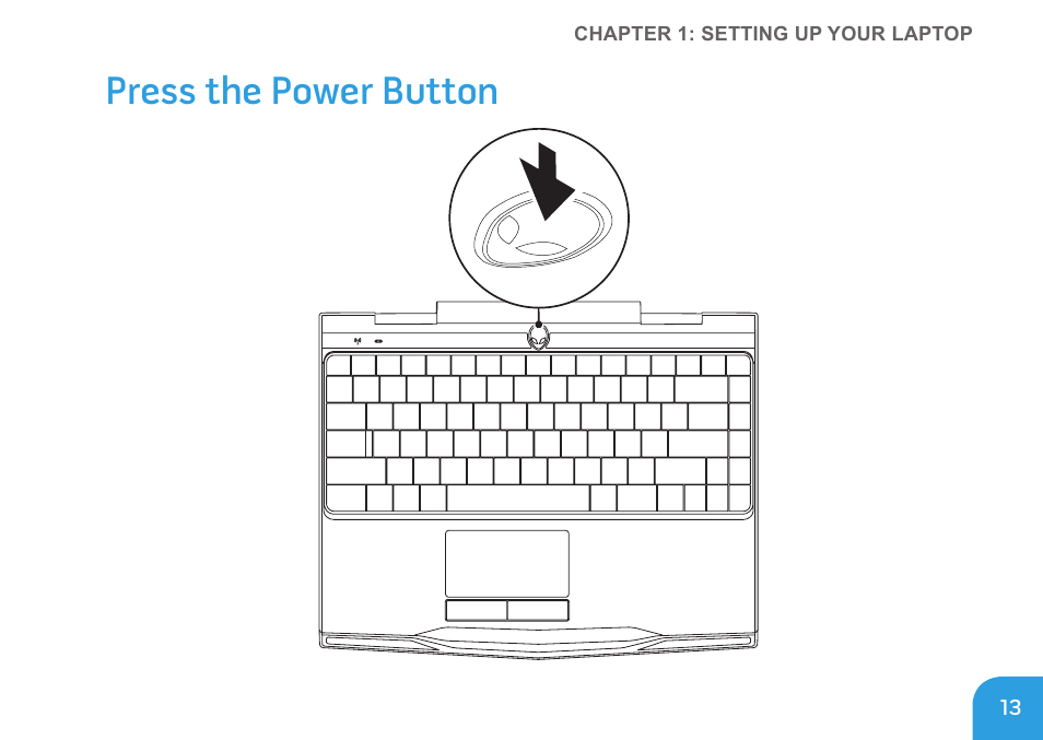 Press the power button | Dell Alienware M11x R3 (Early 2011) User Manual | Page 15 / 118