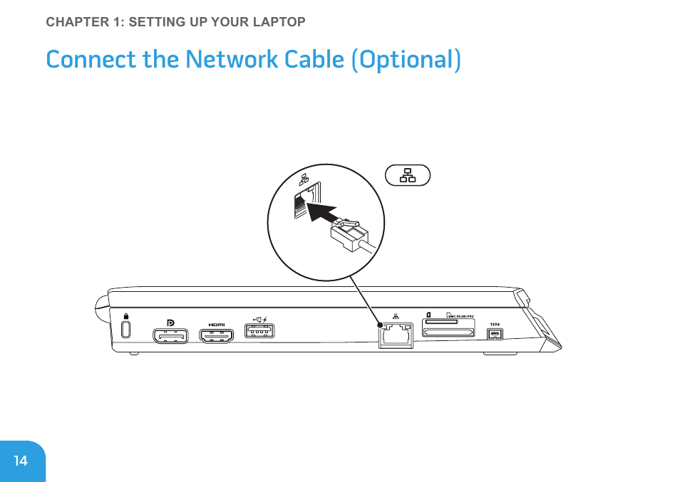 Connect the network cable (optional) | Dell Alienware M11x R3 (Early 2011) User Manual | Page 16 / 118