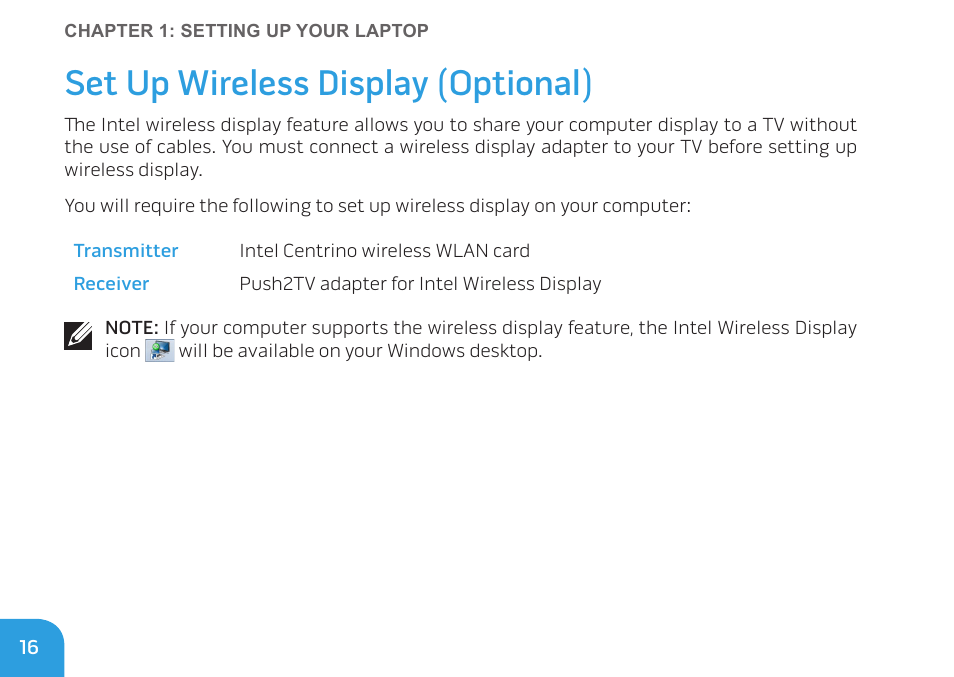 Set up wireless display (optional) | Dell Alienware M11x R3 (Early 2011) User Manual | Page 18 / 118