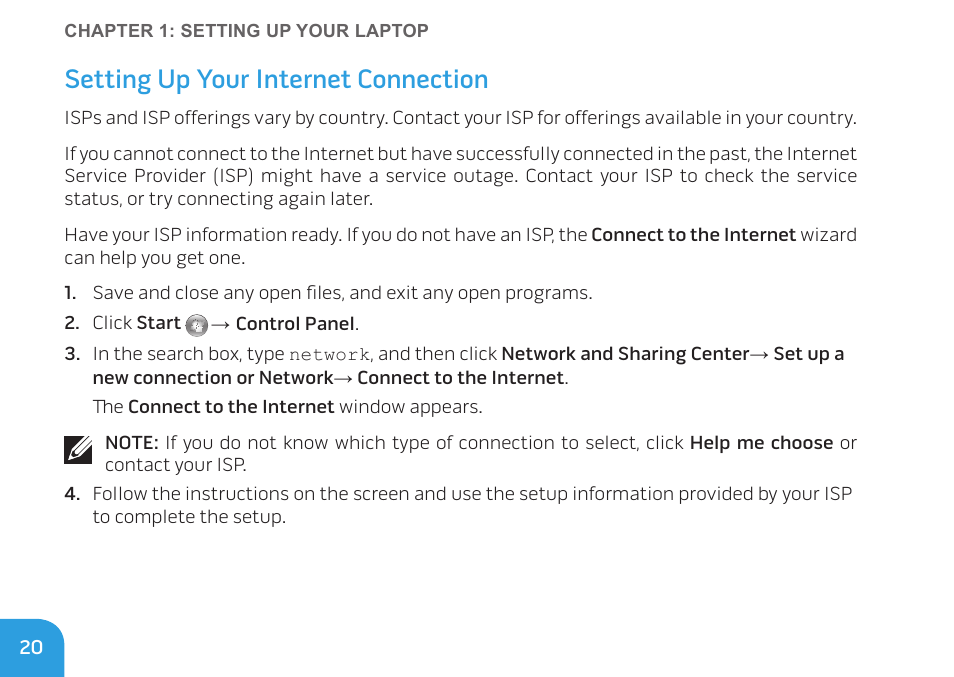 Setting up your internet connection | Dell Alienware M11x R3 (Early 2011) User Manual | Page 22 / 118