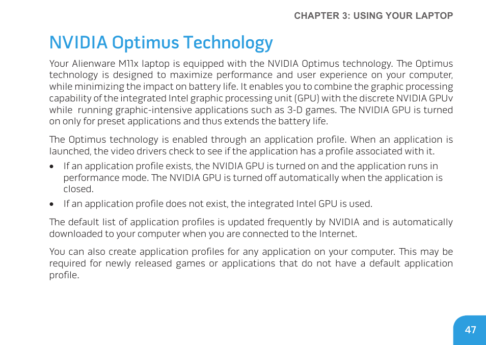 Nvidia optimus technology | Dell Alienware M11x R3 (Early 2011) User Manual | Page 49 / 118