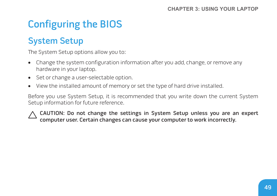 Configuring the bios, System setup | Dell Alienware M11x R3 (Early 2011) User Manual | Page 51 / 118