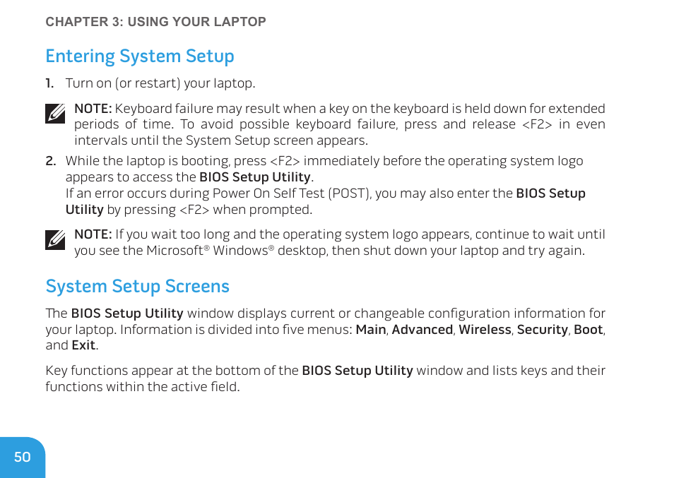 Entering system setup, System setup screens | Dell Alienware M11x R3 (Early 2011) User Manual | Page 52 / 118