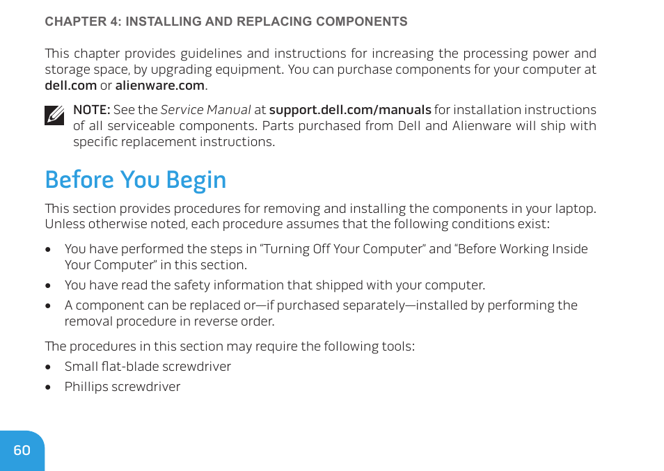 Before you begin | Dell Alienware M11x R3 (Early 2011) User Manual | Page 62 / 118
