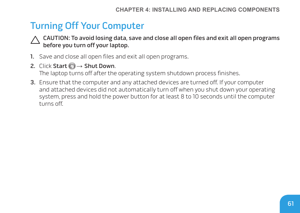 Turning off your computer | Dell Alienware M11x R3 (Early 2011) User Manual | Page 63 / 118