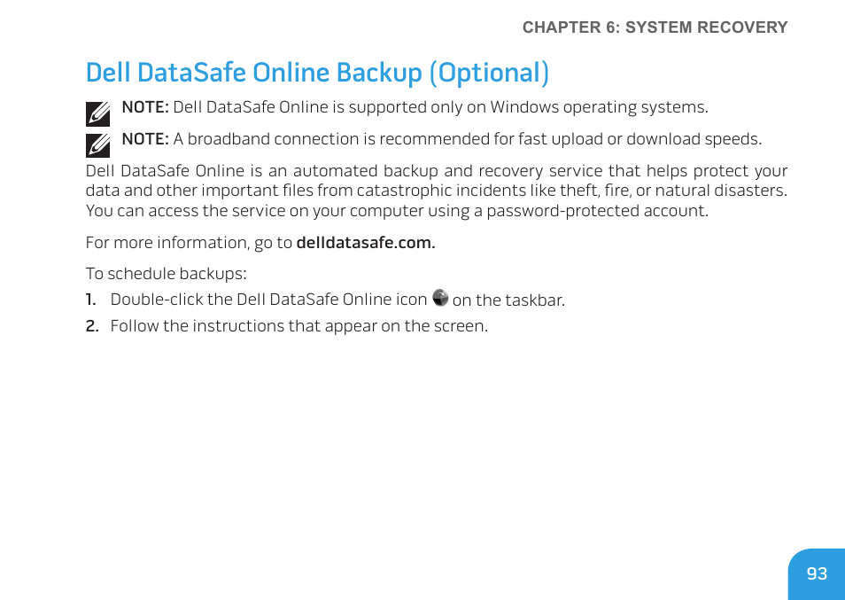 Dell datasafe online backup (optional) | Dell Alienware M11x R3 (Early 2011) User Manual | Page 95 / 118