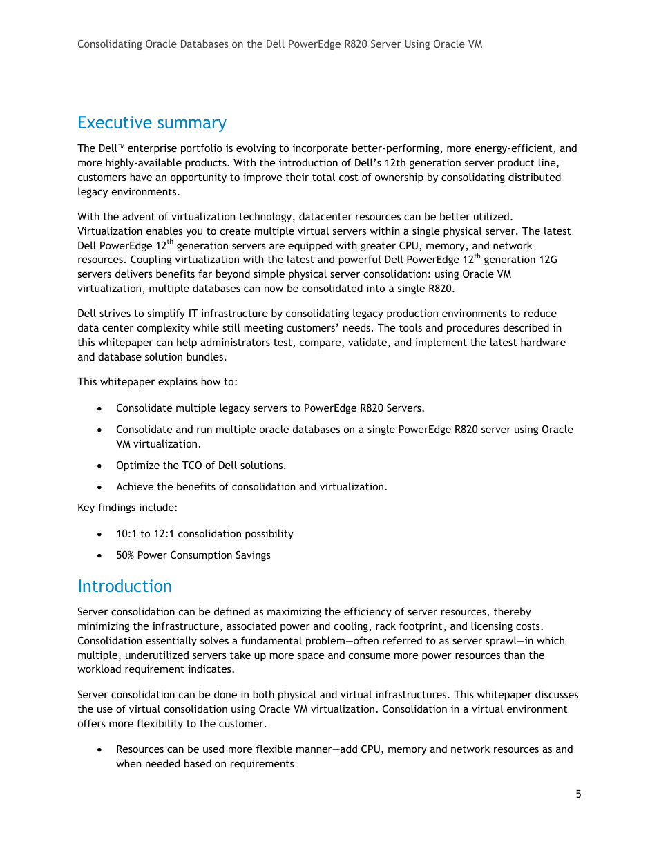 Executive summary, Introduction | Dell PowerEdge R820 User Manual | Page 5 / 21