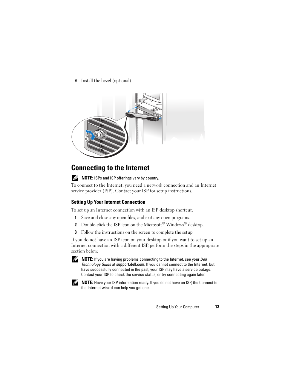 Connecting to the internet, Setting up your internet connection | Dell Precision R5400 (Mid 2008) User Manual | Page 13 / 76