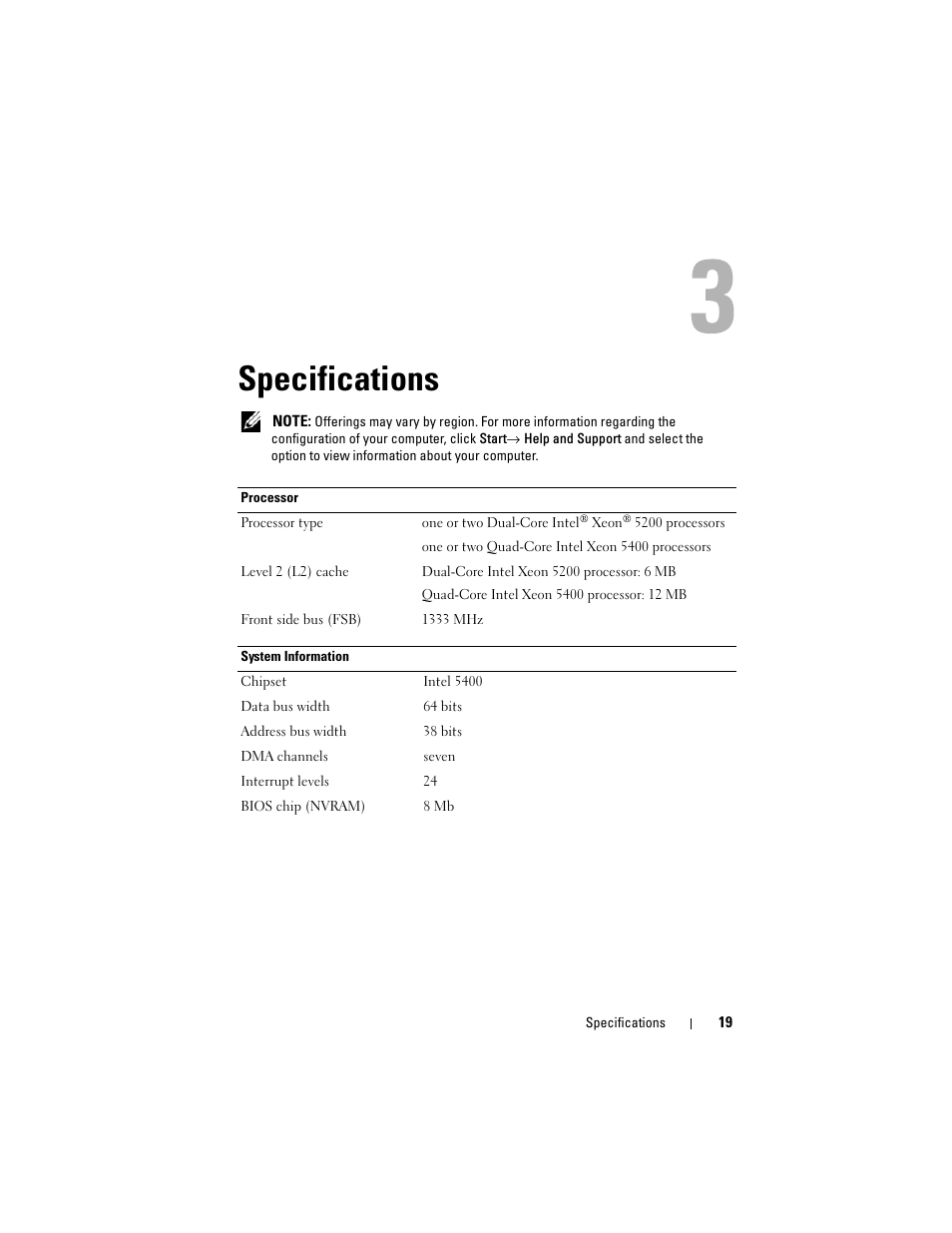 Specifications | Dell Precision R5400 (Mid 2008) User Manual | Page 19 / 76