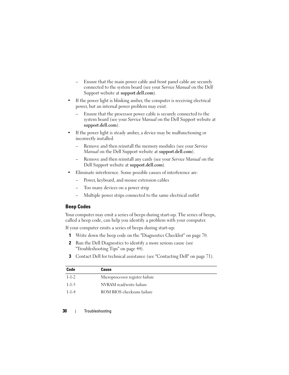 Beep codes | Dell Precision R5400 (Mid 2008) User Manual | Page 30 / 76