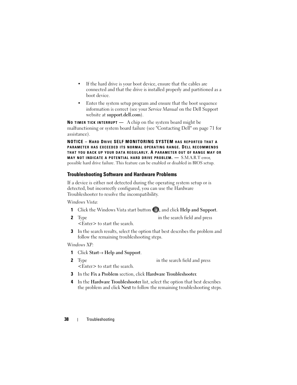 Troubleshooting software and hardware problems | Dell Precision R5400 (Mid 2008) User Manual | Page 38 / 76