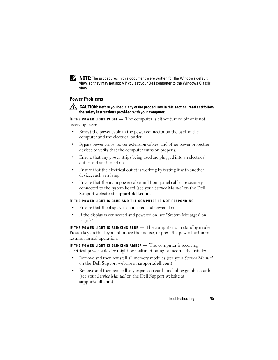 Power problems | Dell Precision R5400 (Mid 2008) User Manual | Page 45 / 76