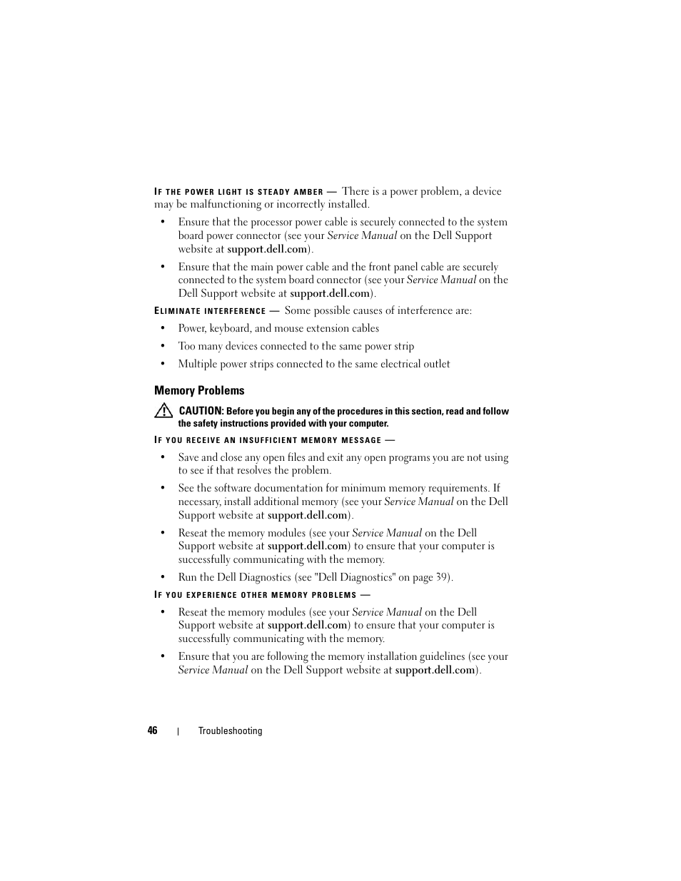Memory problems | Dell Precision R5400 (Mid 2008) User Manual | Page 46 / 76