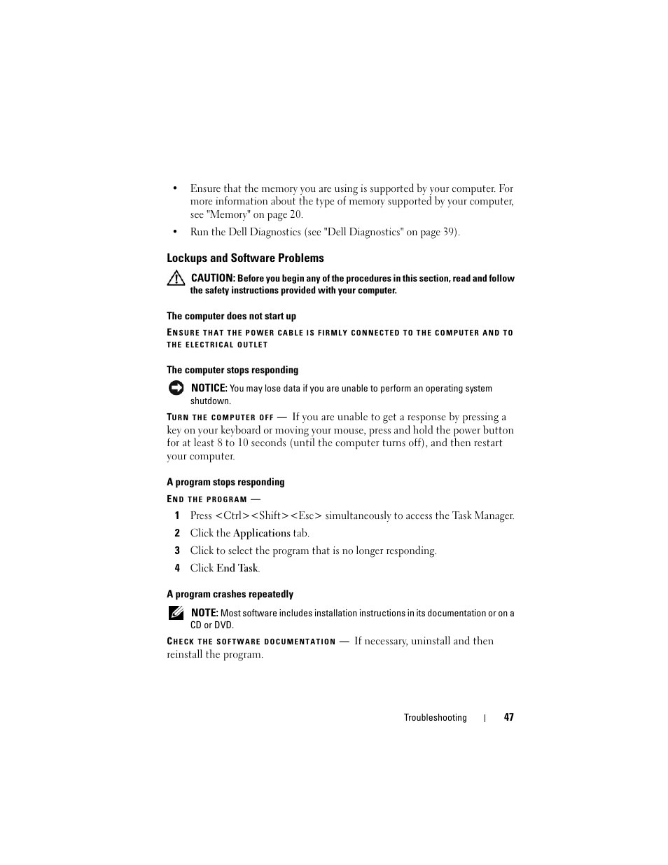Lockups and software problems | Dell Precision R5400 (Mid 2008) User Manual | Page 47 / 76