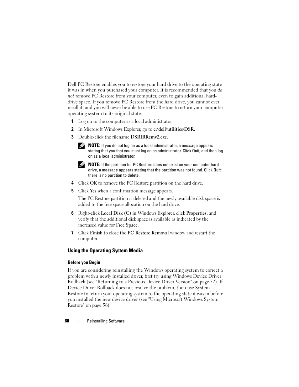Using the operating system media | Dell Precision R5400 (Mid 2008) User Manual | Page 60 / 76