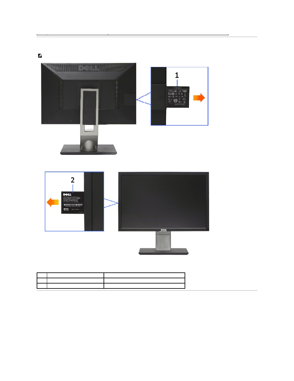 Label card view, Side view | Dell P2010H Monitor User Manual | Page 5 / 37