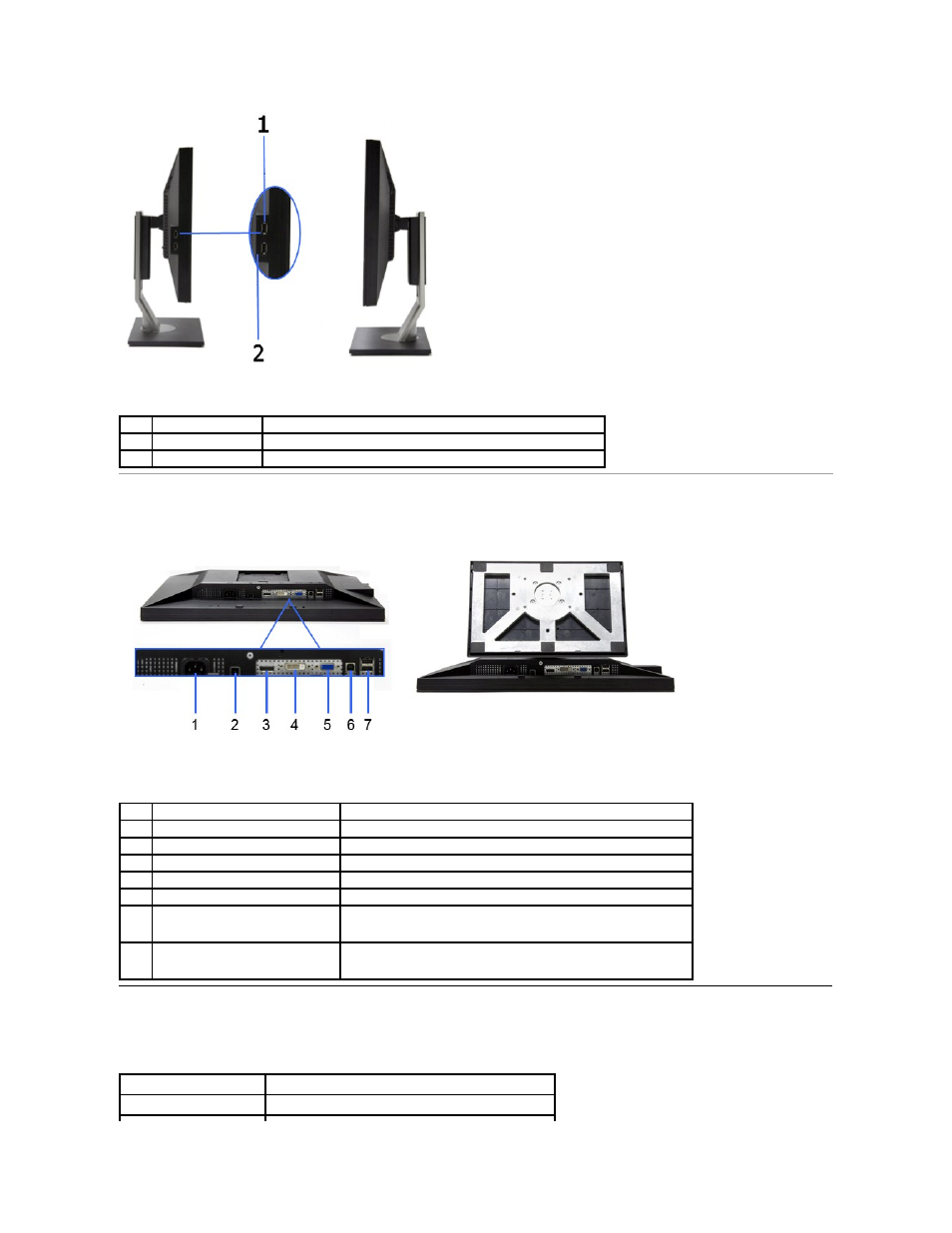 Monitor specifications, Bottom view, Flat panel specifications | Dell P2010H Monitor User Manual | Page 6 / 37