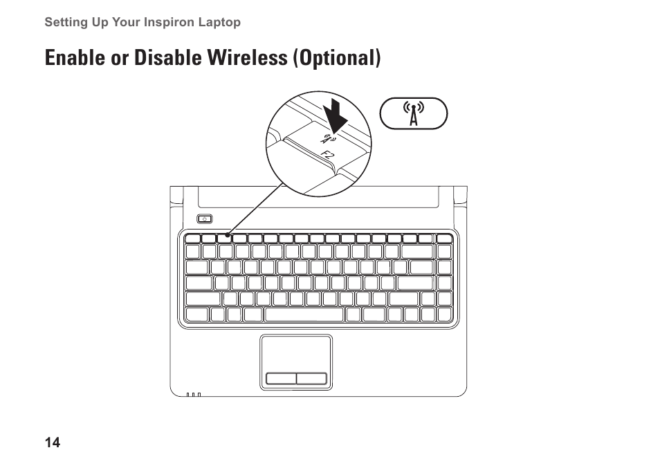 Enable or disable wireless (optional) | Dell Inspiron 1464 (Early 2010) User Manual | Page 16 / 88