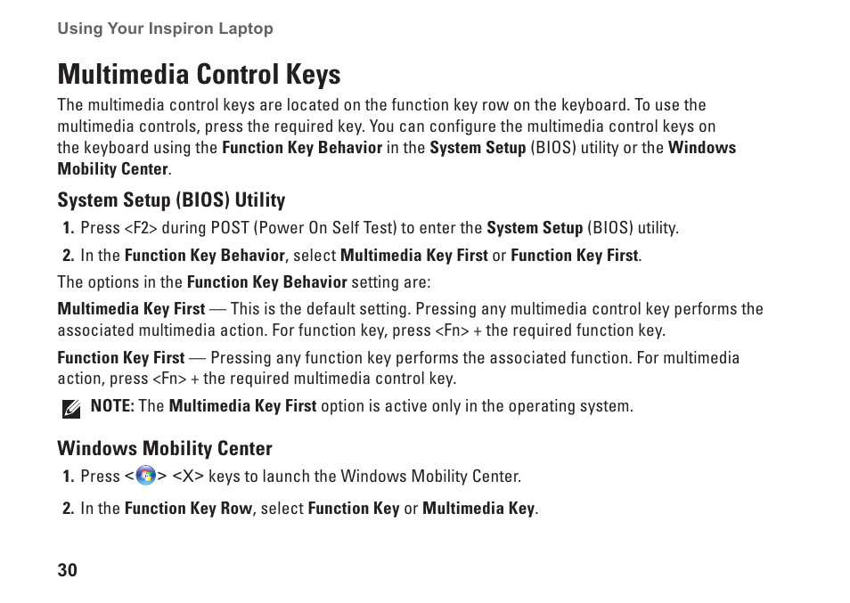 Multimedia control keys | Dell Inspiron 1464 (Early 2010) User Manual | Page 32 / 88