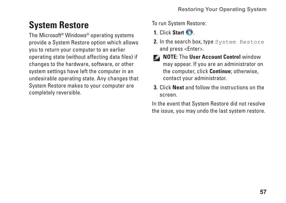 System restore | Dell Inspiron 1464 (Early 2010) User Manual | Page 59 / 88