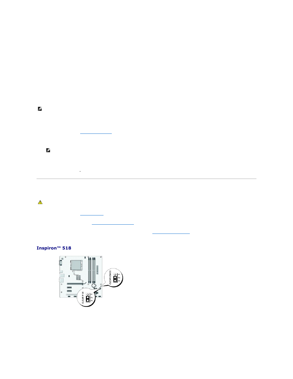 Clearing forgotten passwords, Inspiron™ 518, Inspiron 519 | Dell Inspiron 518 (Mid 2008) User Manual | Page 32 / 37