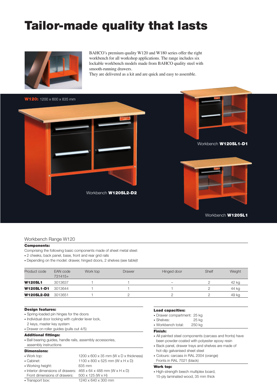 Tailor-made quality that lasts, Workbench range w120 | Bahco W180 User Manual | Page 2 / 4