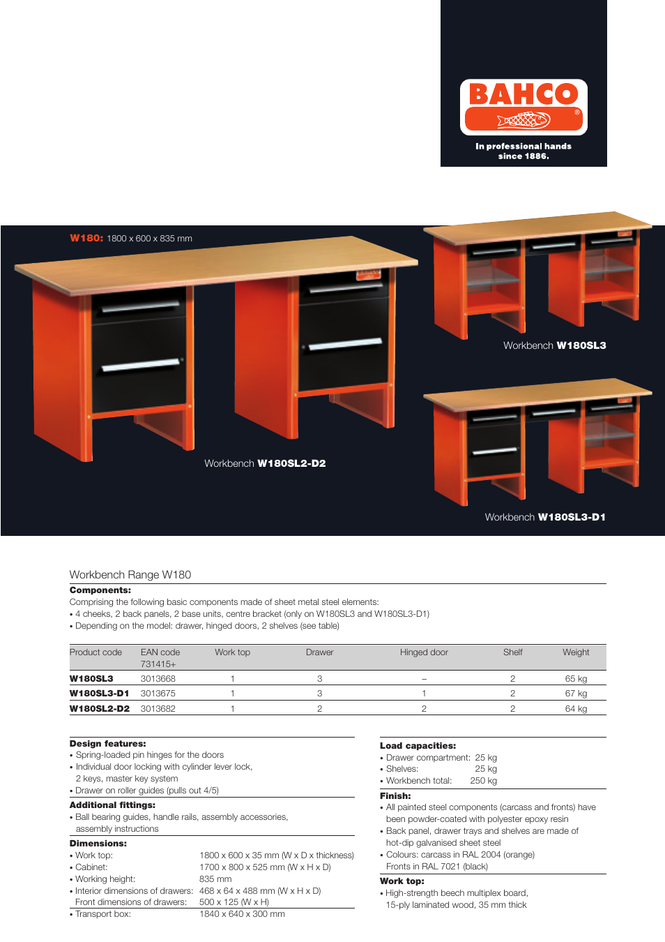 Workbench range w180 | Bahco W180 User Manual | Page 3 / 4